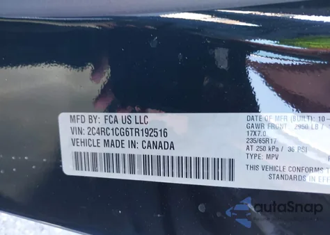 2026 Chrysler Voyager Lx z USA, uszkodzony, nr VIN 2C4RC1CG6TR192516